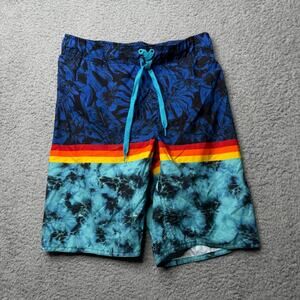 Distortion Board Shorts Boys Large Blue Palm Swim Trunks